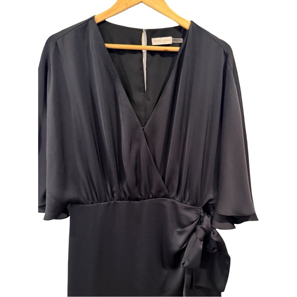 Ramy Brook Alexis wrap mini dress in black satin Womens 12 Like new - Picture 7 of 10